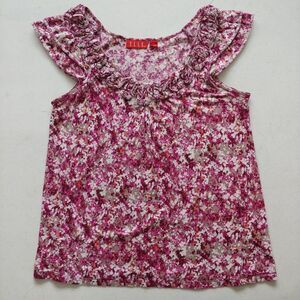 elle pink floral ruffle crew neck tank top